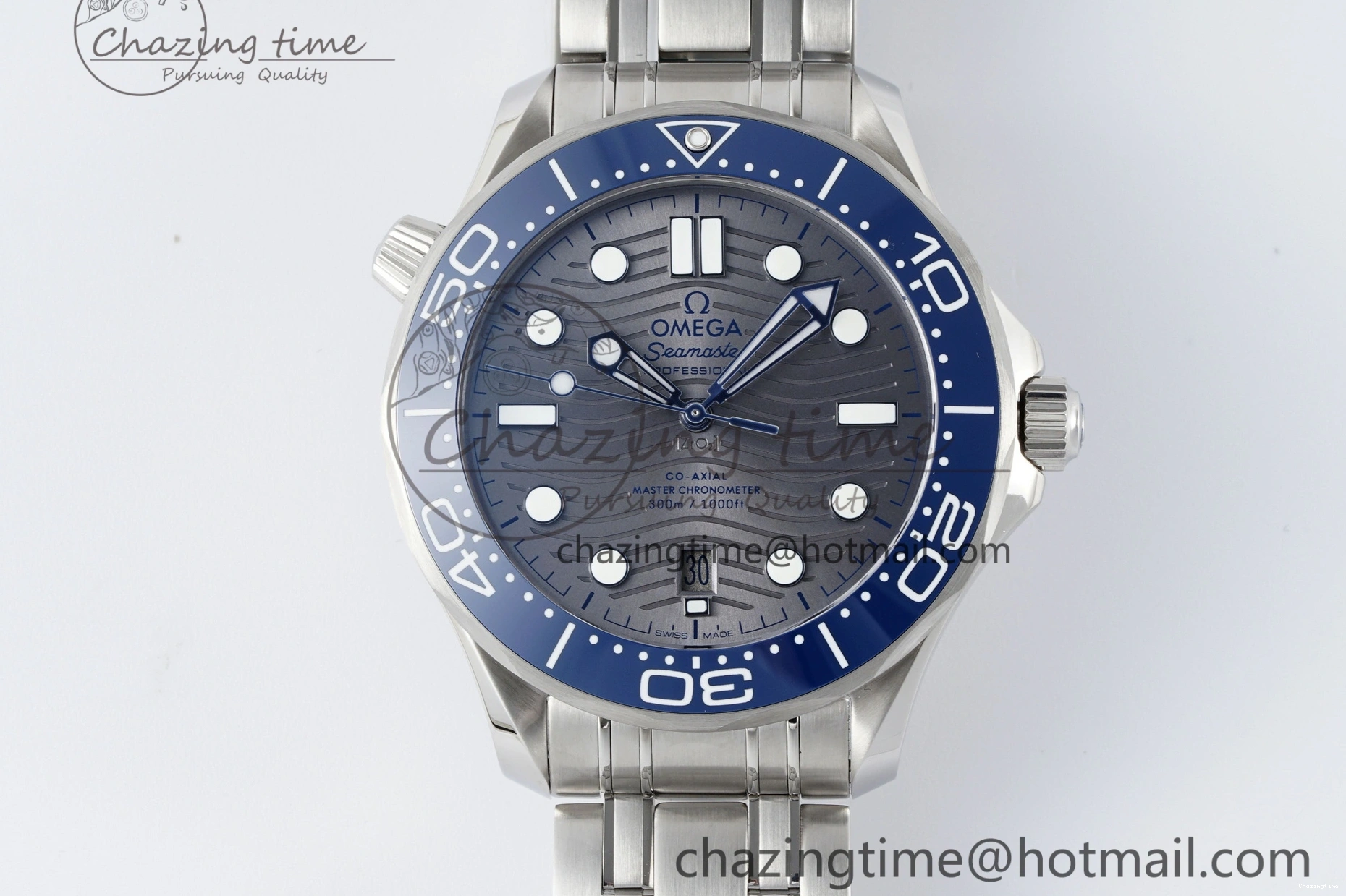 0310 Affordable Seamaster Diver 300M ZF 1:1 Best Edition Blue Ceramic Gray Dial on SS Bracelet A 7734